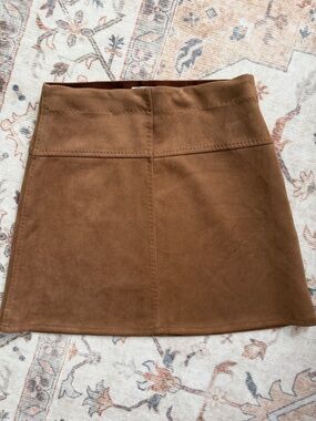 Max Studio Brown Faux Suede A-Line Mini Skirt